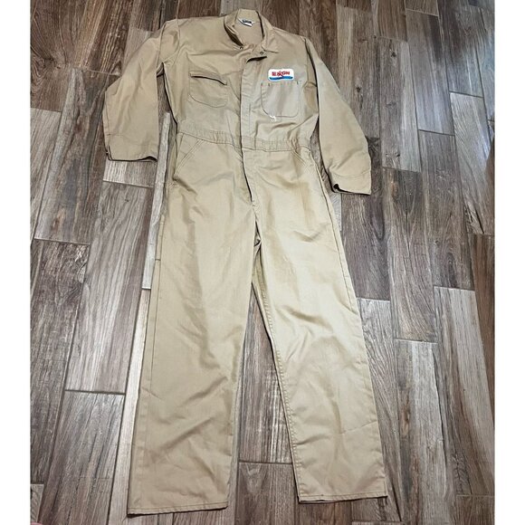 EXXON SHIPPING Co USA Beige Jumpsuit Coveralls Overalls Tiger Logo Vintage - Picture 3 of 6
